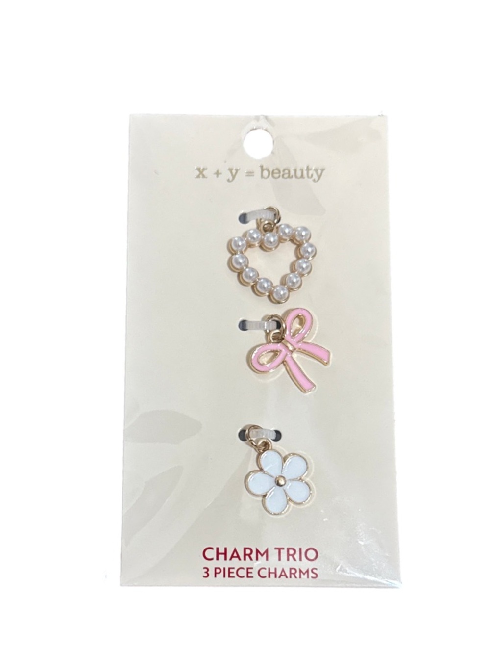 Pink Bow & Pearl Heart Charm Trio